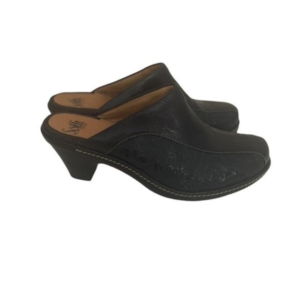 Sofft Women's Western Clogs - - Tooled leather -Black - Slip on - Size 8.5 Wide